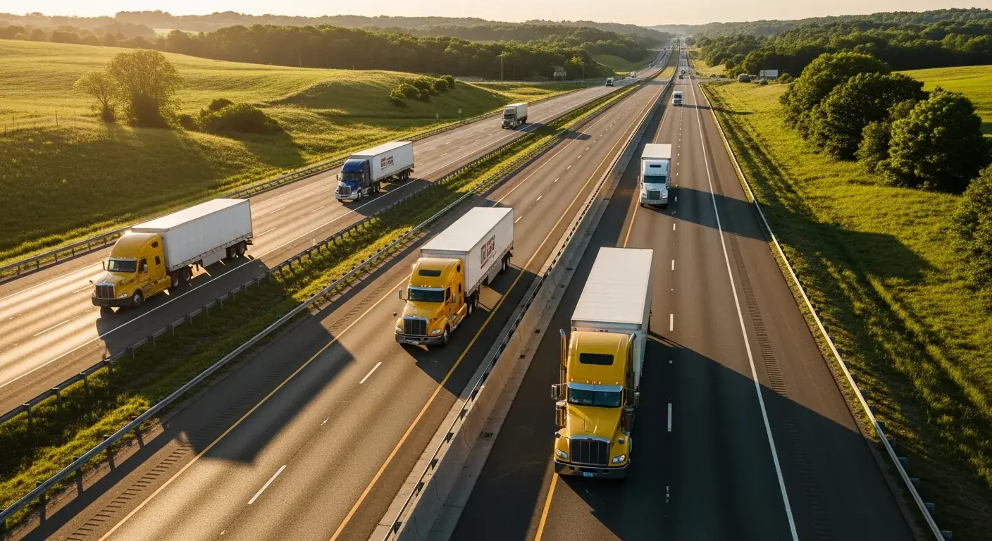 Semi-trucks driving on American interstate highway
